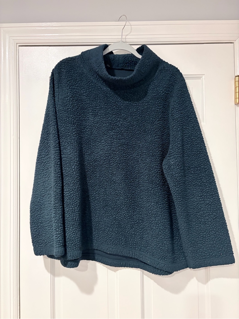 Dark Teal Sherpa Fleece Cowl Neck Oversized Pullover XL